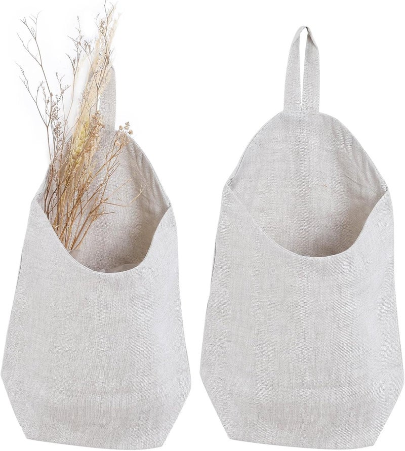 HSOFTIFY 100% Linen Hanging Storage Bags Baskets 2 Pcs, Small Wall Storage Bag for Kitchen, Bedroom, RV Camper Organizer, Sewing Room, Nursery Storage, Kids Room, Linen - Image 1